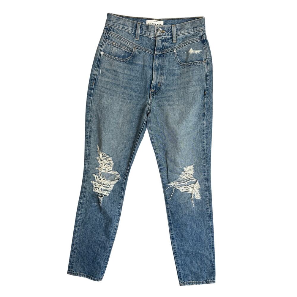 SLVRLAKE Denim Jeans Beatnik Slim Straight Distressed Medium Wash 27
